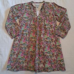 Papo d'Anjo girls size 6 floral lined dress teal, pink & blue, VGUC 1 button ☆